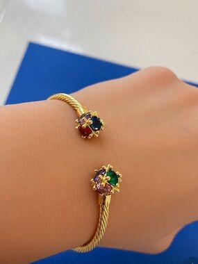 Gold-Tone Multicolor Gemstone Open Cuff Bracelet